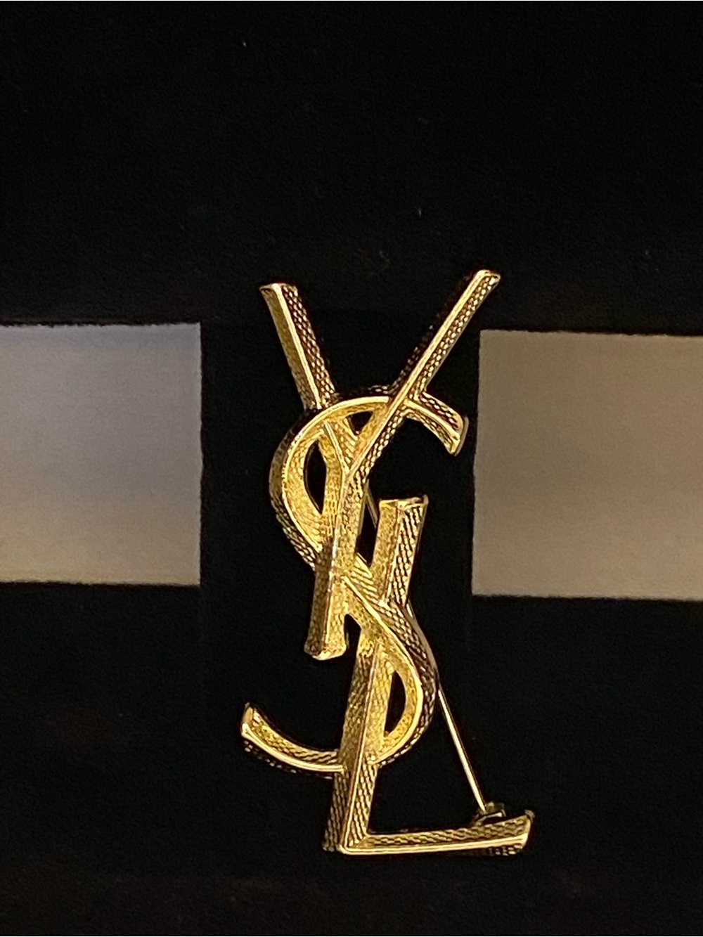 Yves Saint Laurent Gold Interlocking Snake YSL Logo Pin Brooch Unisex Small
